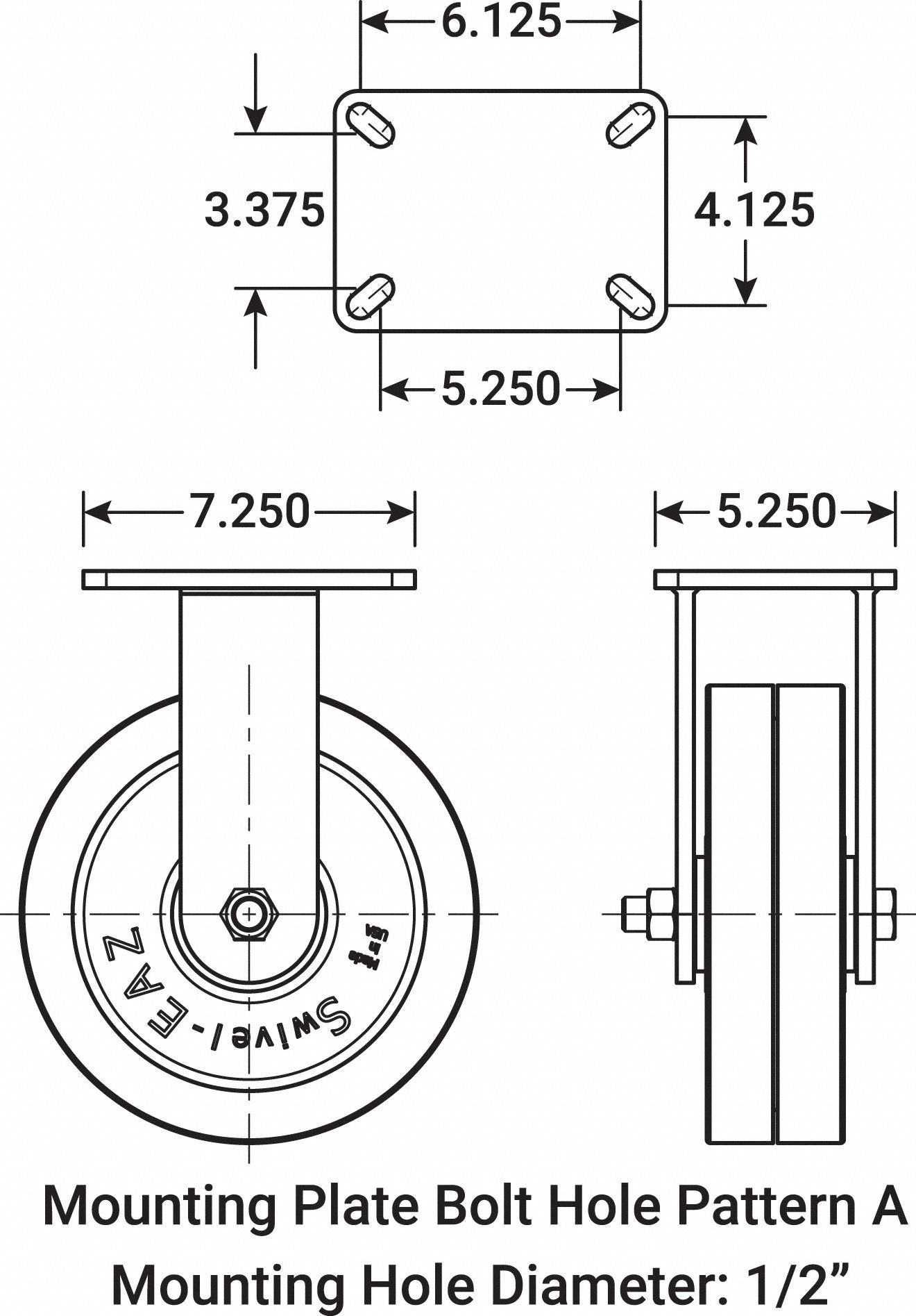 HAMILTON Standard Plate Caster, Rigid, Polyurethane, 2500 lb, 8 in