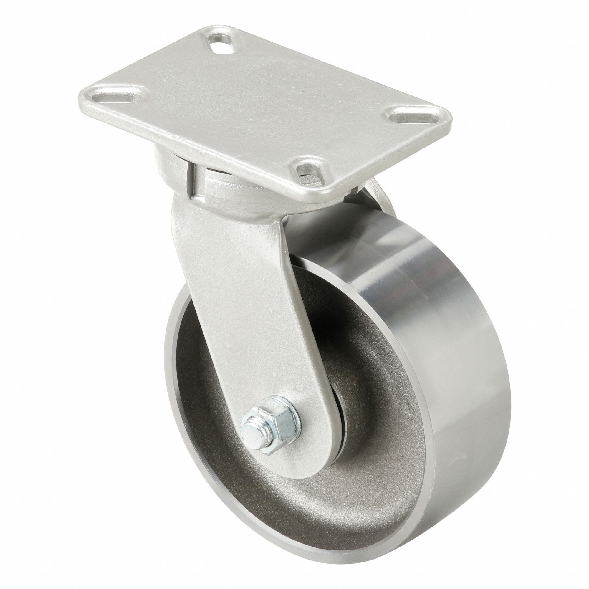 KINGPINLESS PLATE CASTER, 8 IN WHEEL DIA, 6000 LB, 10&frac12; IN MOUNTING H, SWIVEL CASTER