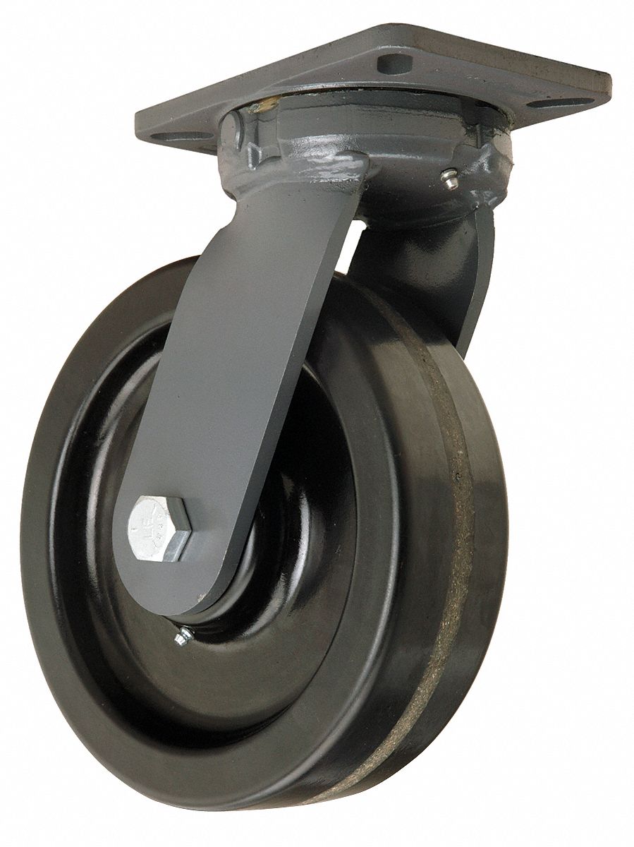 Plate Caster: Swivel, Phenolic, 10 in Wheel Dia, 3 in Wheel Wd, 12 1/2 in Mounting Ht