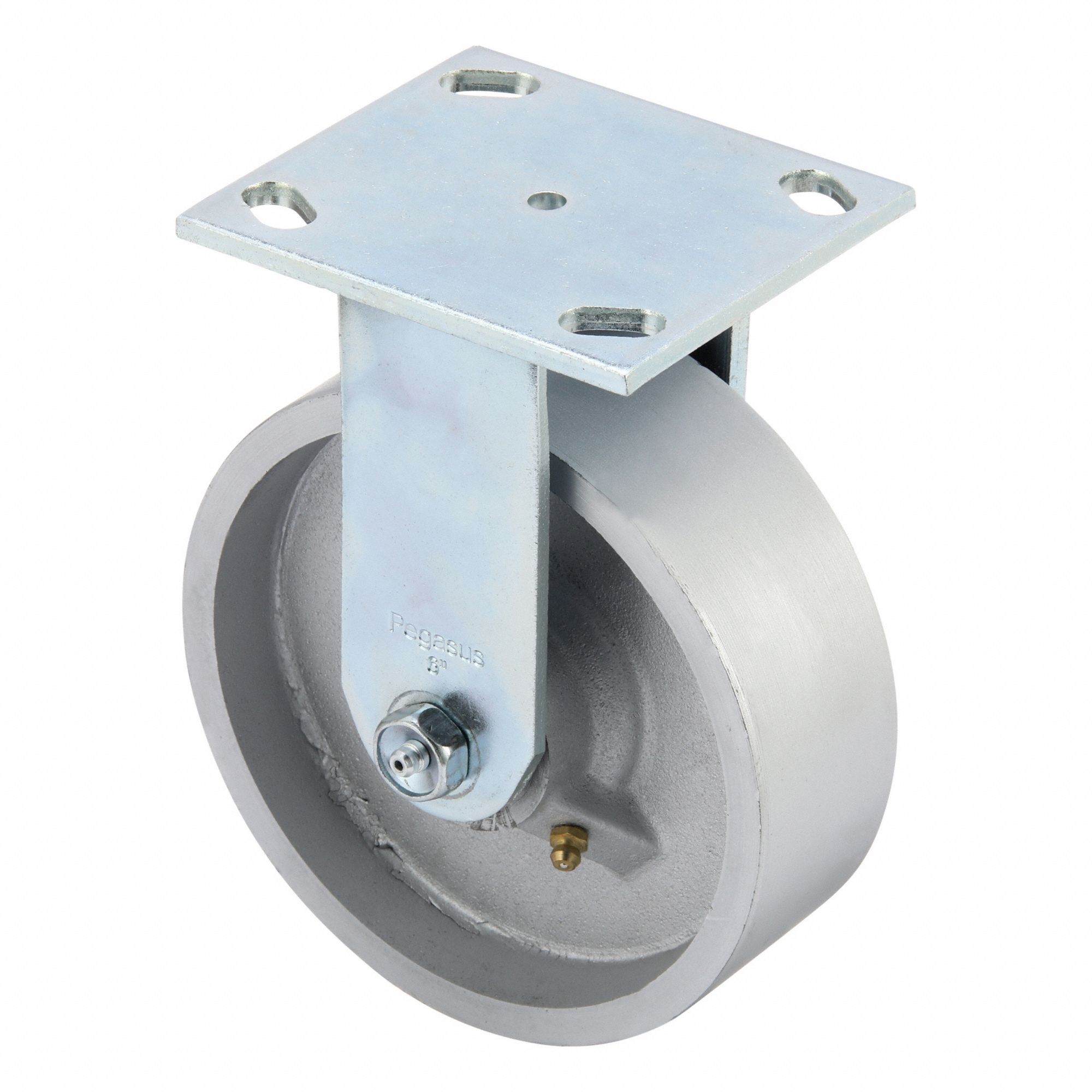 Plate Caster: Rigid, No Brake, Iron, 6 in Wheel Dia, 2 in Wheel Wd, Slot, Rectangle