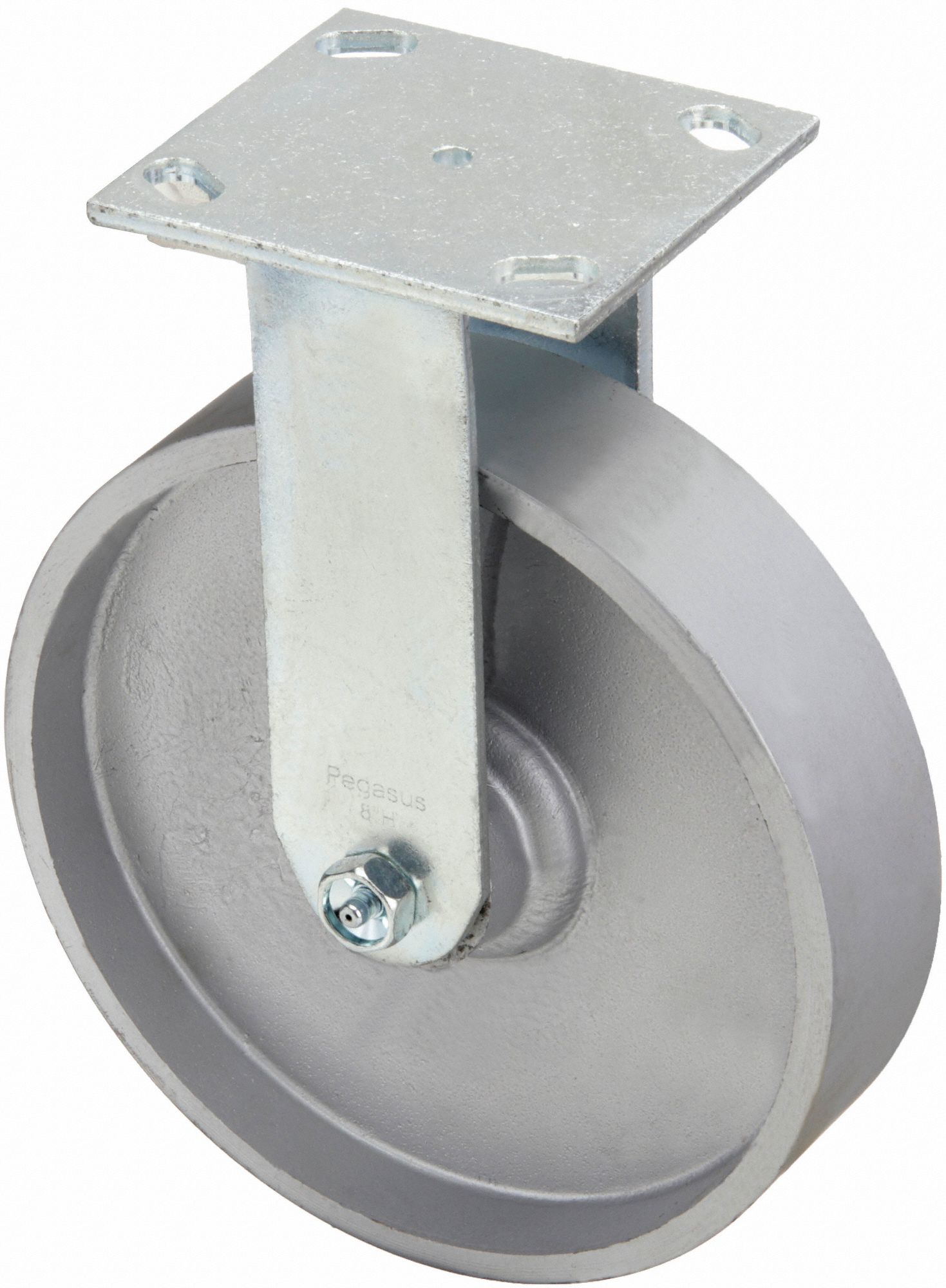 Plate Caster: Rigid, No Brake, Iron, 8 in Wheel Dia, 2 in Wheel Wd, Slot, Rectangle