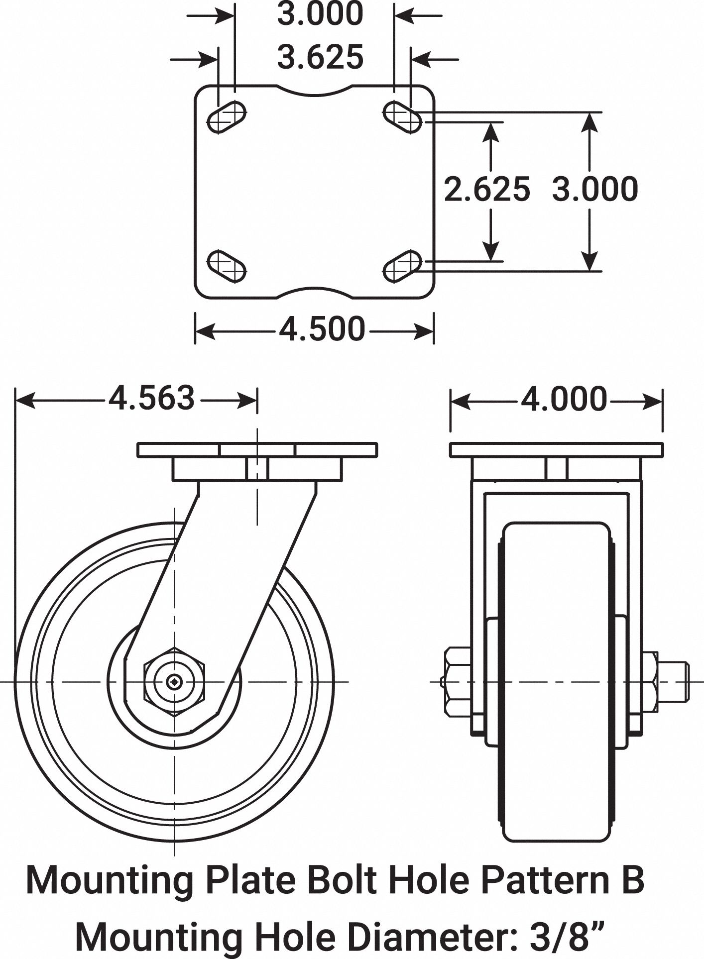 COLSON Standard Plate Caster, Swivel, Monoprene, 350 lb, 8 in Wheel Dia
