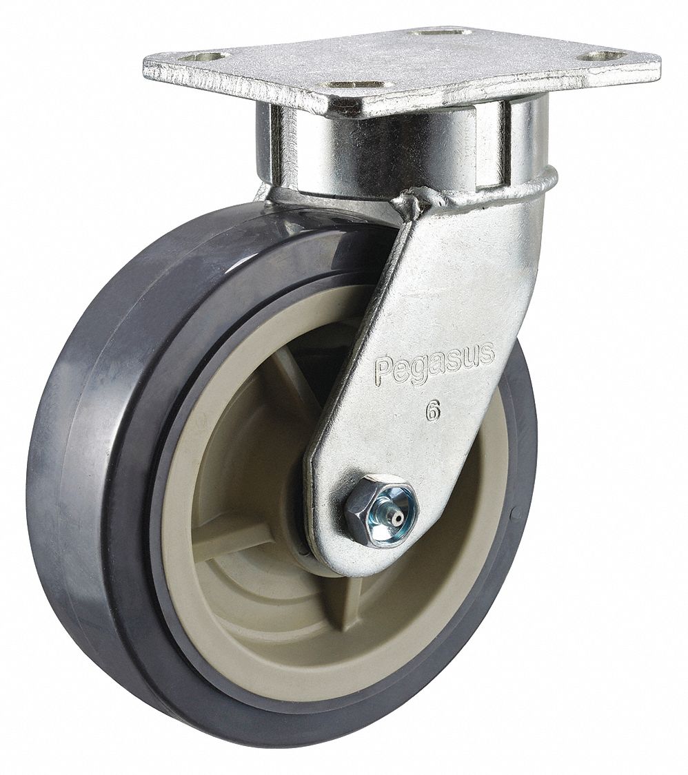 GRAINGER APPROVED Kingpinless Plate Caster 6 in Wheel Dia., 900 lb, 7