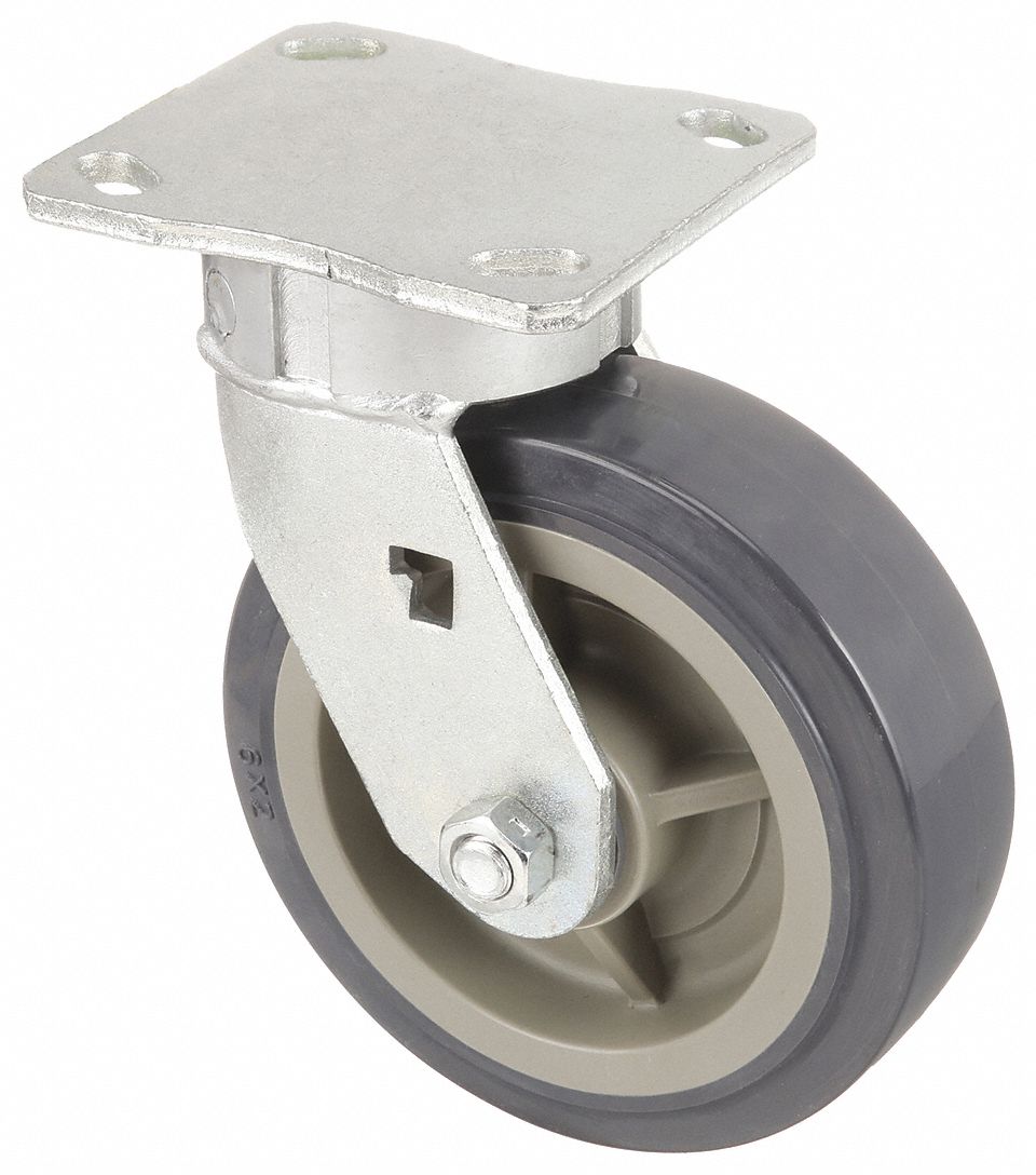 KINGPINLESS PLATE CASTER, 6 IN WHEEL DIAMETER, 900 LB, 7½ IN MOUNTING H, HARD