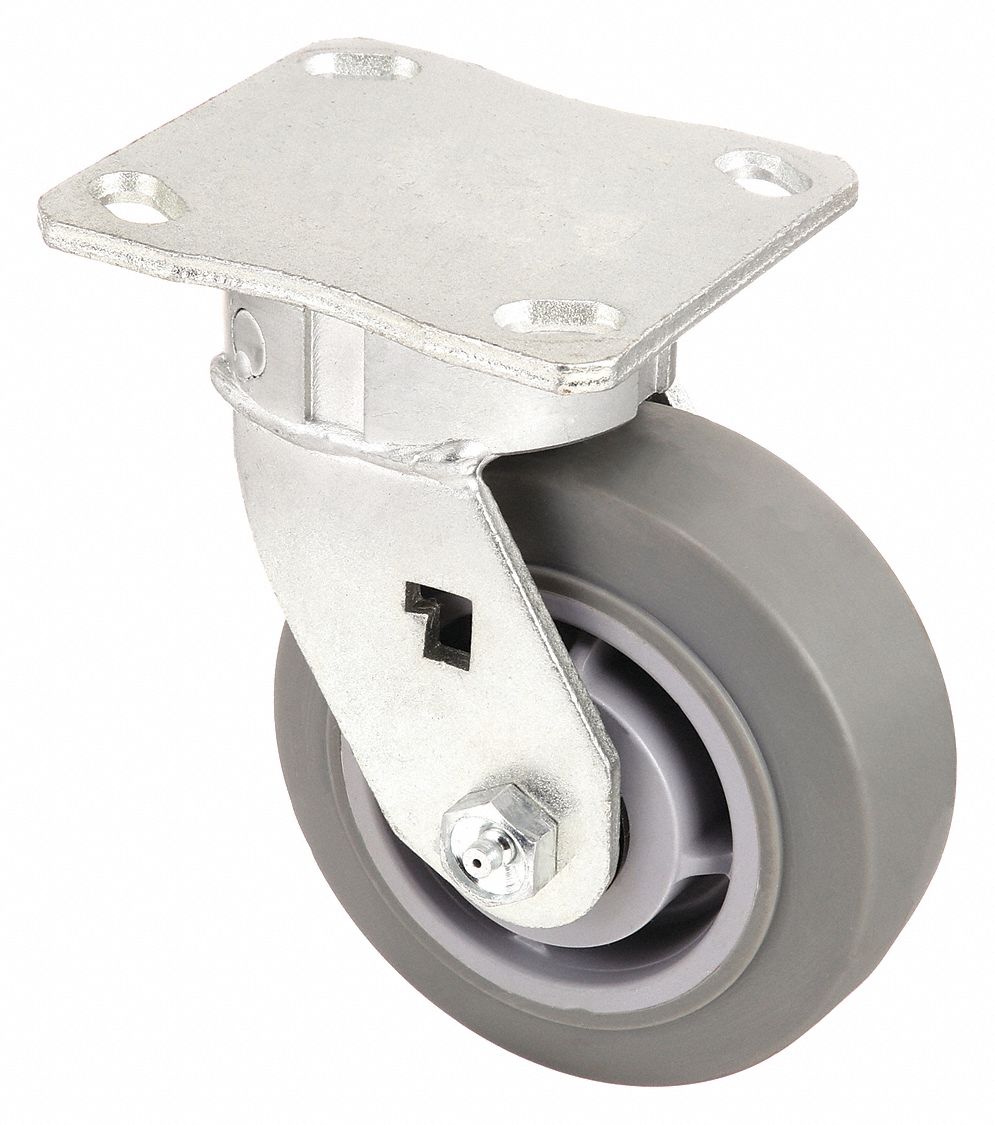 KINGPINLESS PLATE CASTER, 4 IN WHEEL DIAMETER, 300 LB, 5⅝ IN MOUNTING H, FIRM
