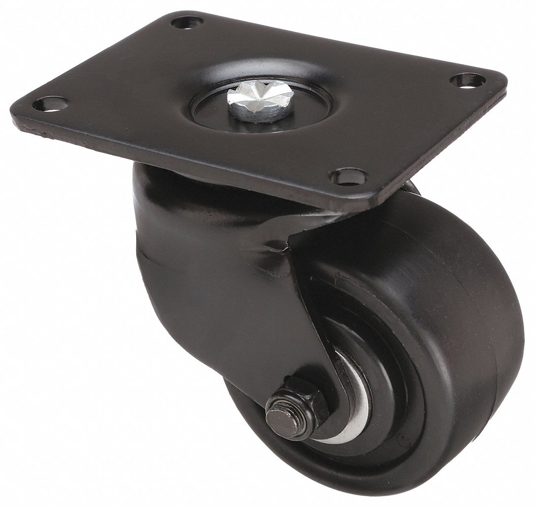 Plate Caster: Swivel, No Brake, Polypropylene, 3 in Wheel Dia, 1 7/8 in Wheel Wd