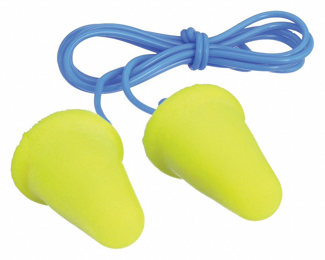3m Cone Ear Plugs, 30dB Noise Reduction Rating NRR, Corded, M, Yellow