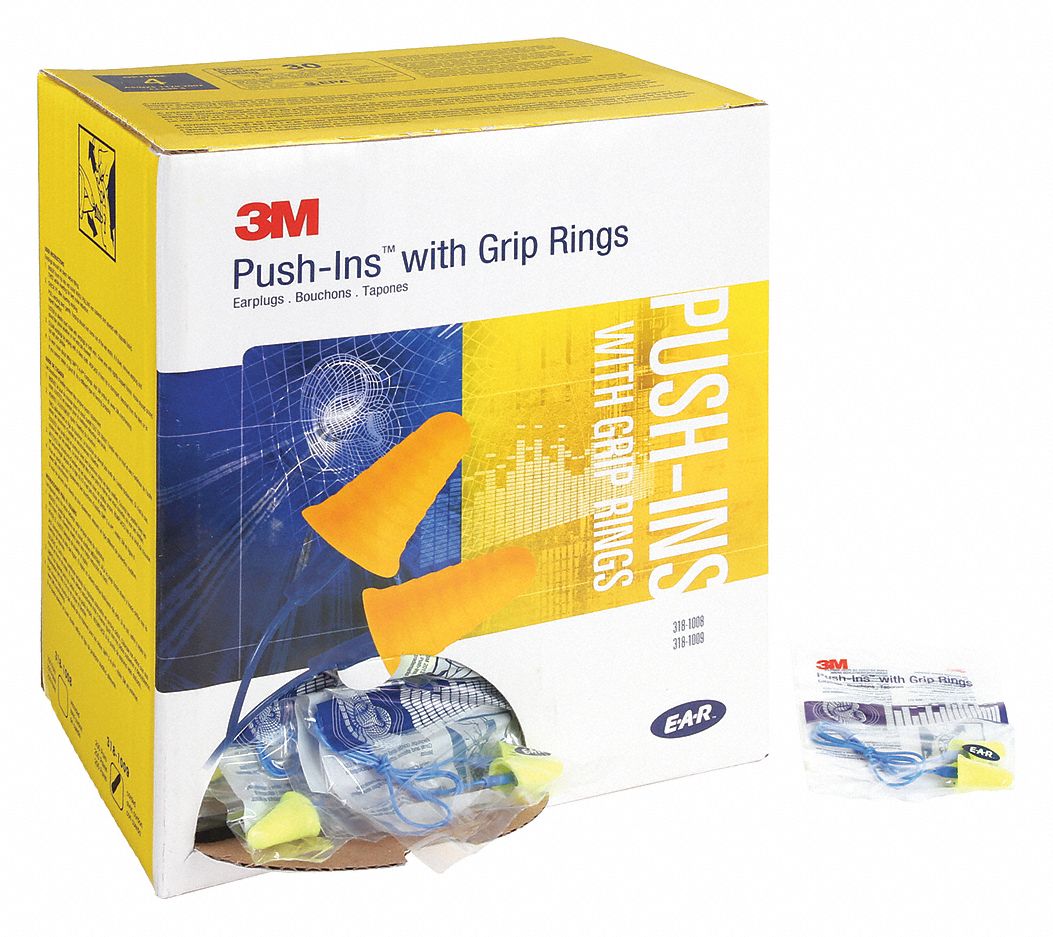 3M Cone Ear Plugs, 30 dB Noise Reduction Rating NRR, Corded, M, Yellow, PK 200 1VJY43181009