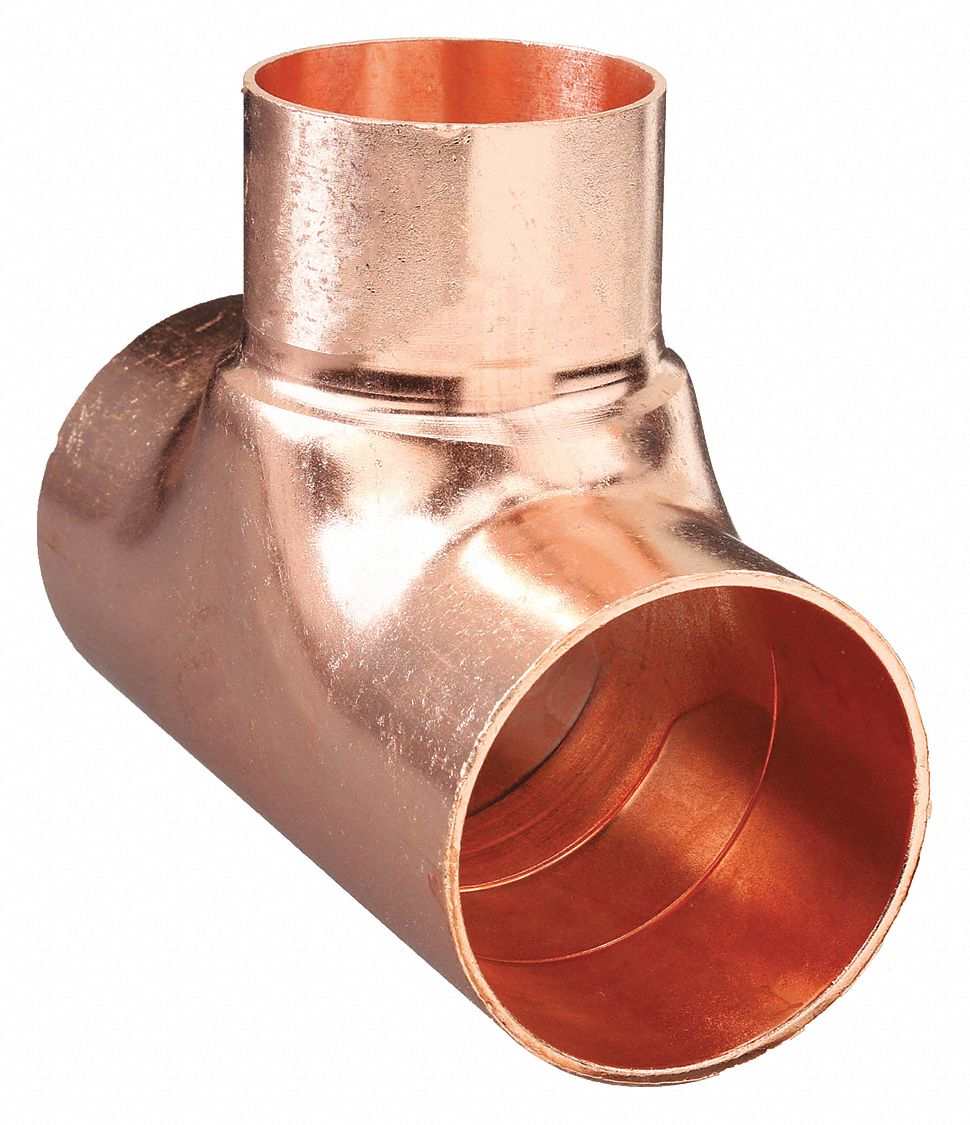 Sweat Fitting Tee: 3 in CTS x 3 in CTS x 2 1/2 in CTS, Cup x Cup x Cup, Wrot Copper