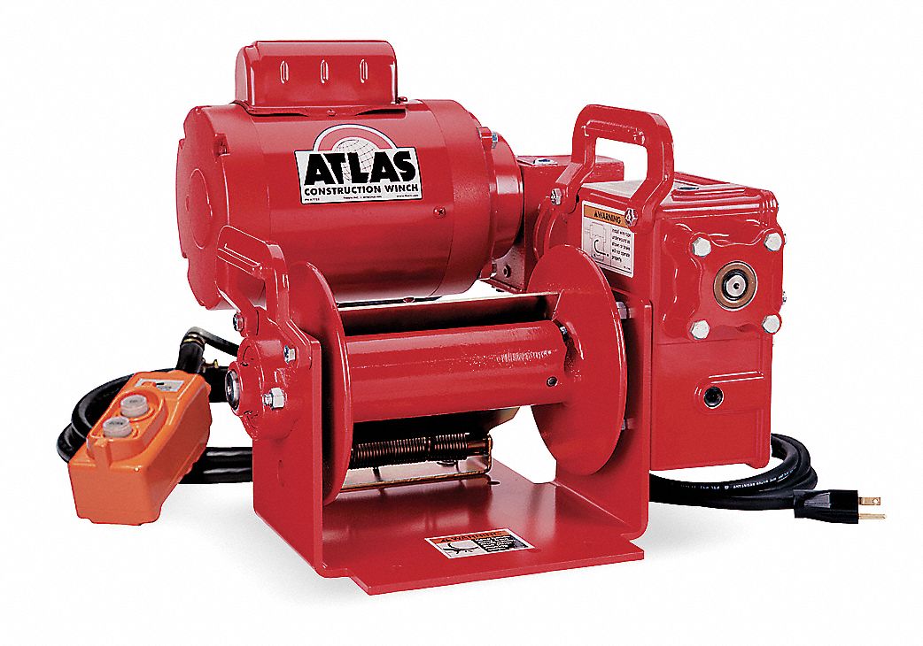 Electric Winch: Lifting, 115V AC, 2,000 lb 1st Layer Load Capacity, 8 fpm 1st Layer Line Speed