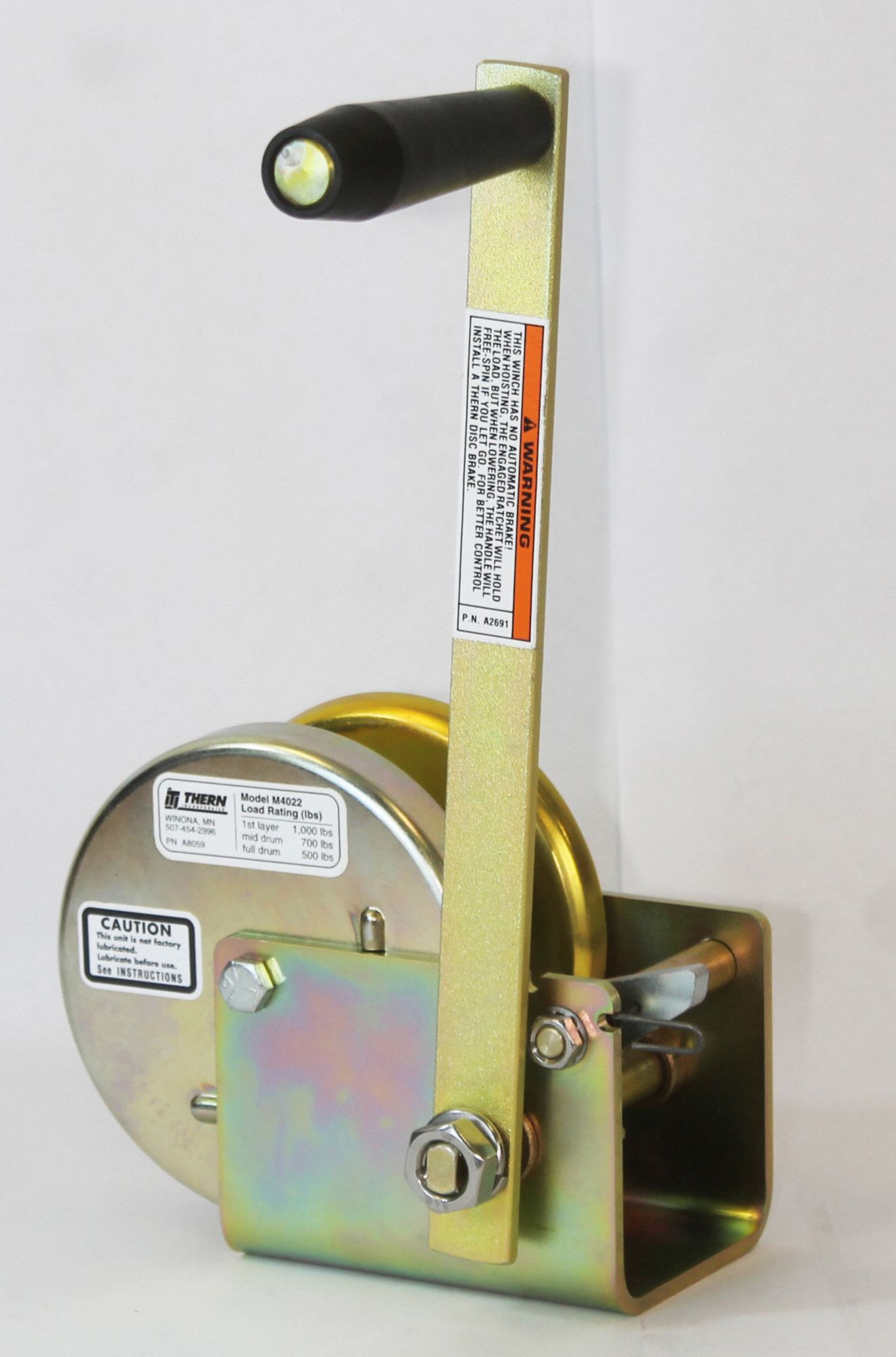 THERN Hand Winch 1,000 lb 1st Layer Load Capacity, Spur, 2.851 Winch