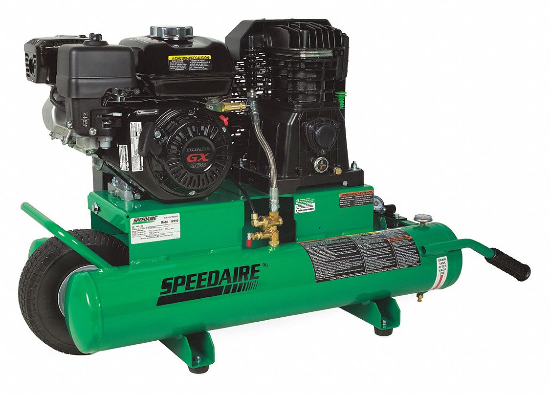 SPEEDAIRE Portable Gas Air Compressor: 1 Stage, 6.5 hp Engine, Honda, 13.9  cfm @ 90 psi, Wheelbarrow