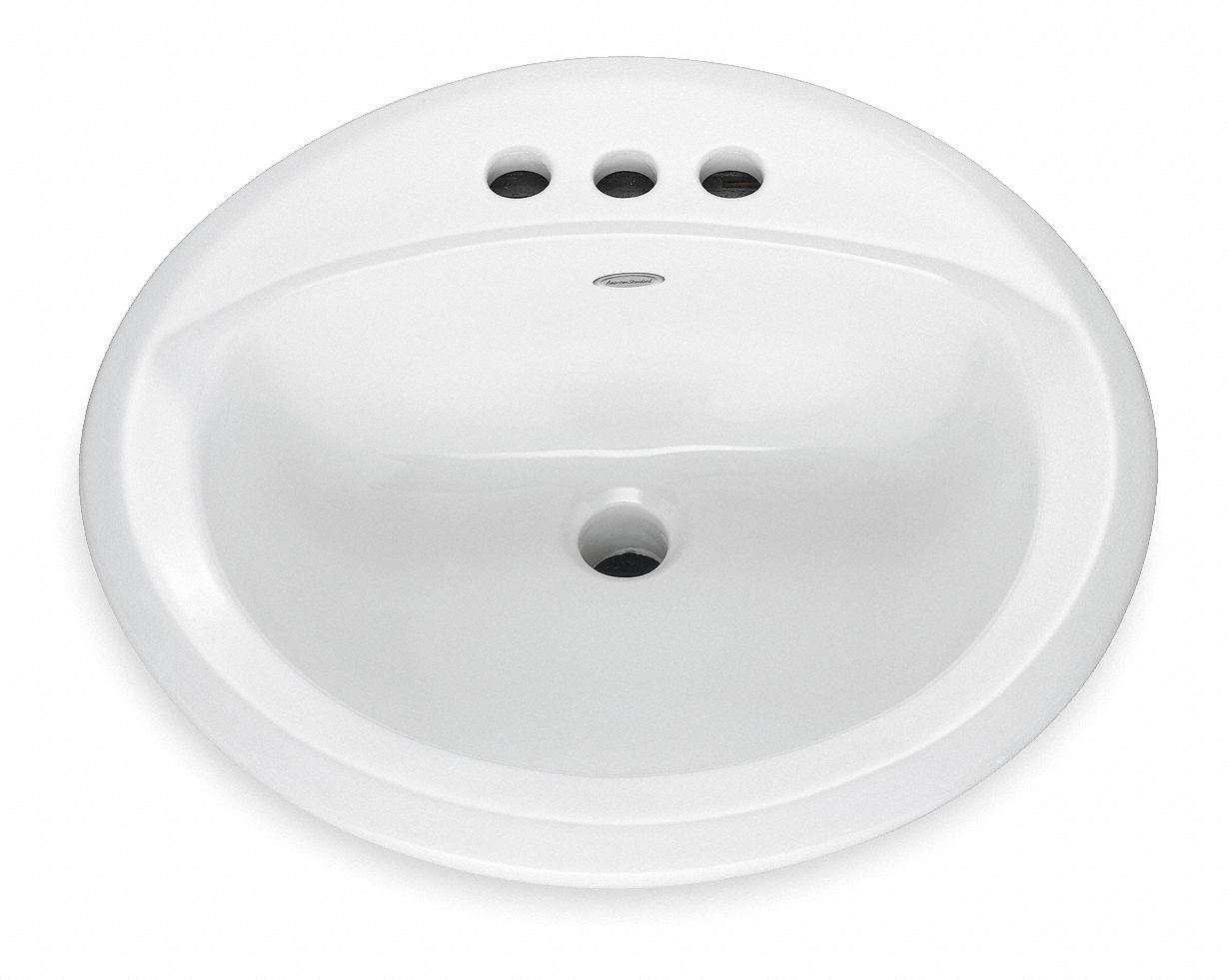 BATHROOM SINK: AMERICAN STD, OVALYN, WHITE, VITREOUS CHINA, 19⅛ IN L, 3 FAUCET HOLES