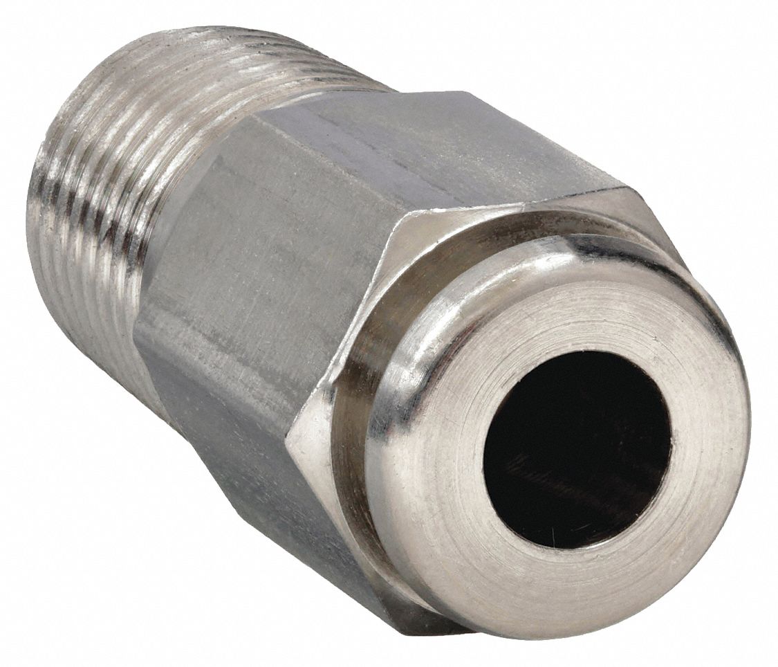 INLINE COUPLER: 316 STAINLESS STEEL, ¼ IN, ¼ IN PIPE, MNPT X PLUG IN STEM, FLOW-THROUGH