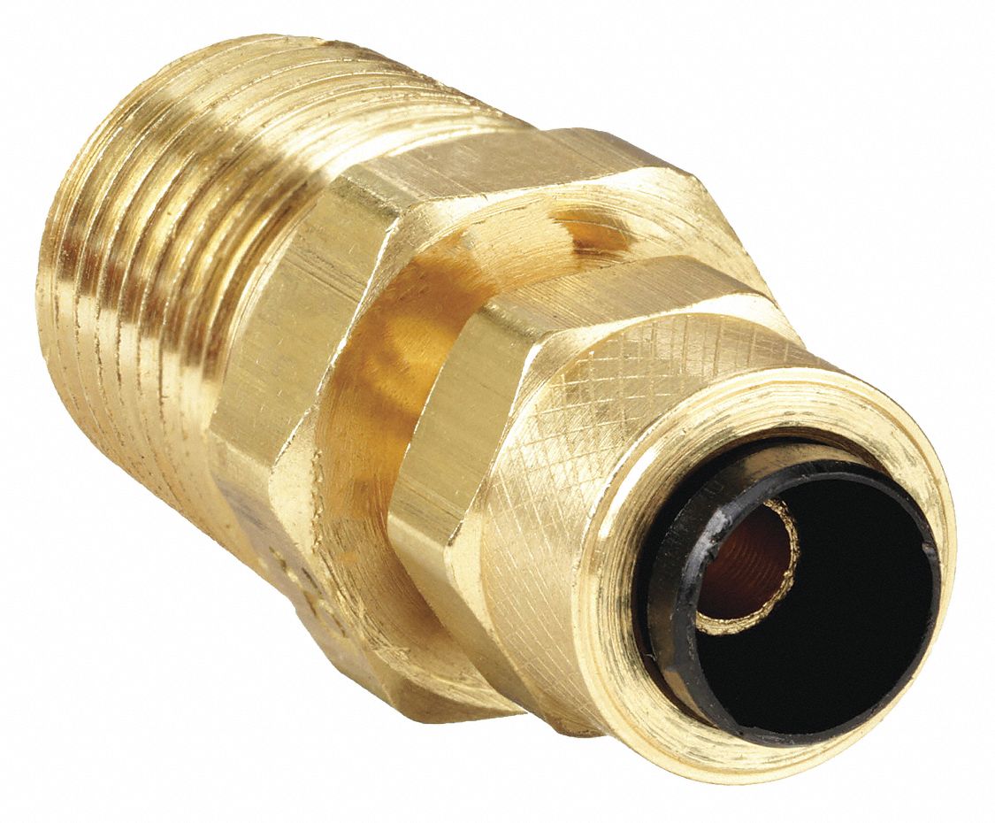 MALE CONNECTOR: BRASS, COMPRESSION X MNPT, ¼ IN PIPE SIZE, FOR ¼ IN TUBE OD