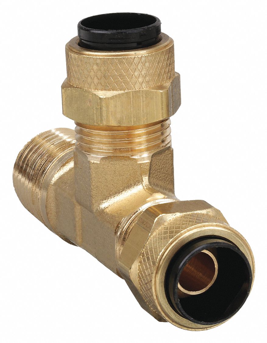 MALE RUN TEE: BRASS, COMPRESSION X MNPT X COMPRESSION, ⅛ IN PIPE SIZE