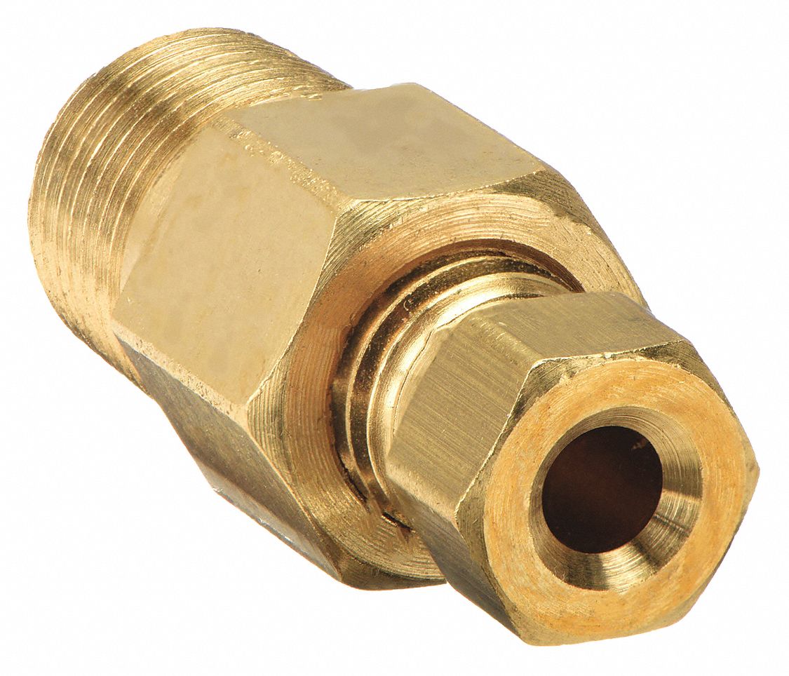 MALE CONNECTOR: BRASS, COMPRESSION X COMPRESSION, ⅛ IN PIPE, FOR ⅛ IN TUBE OD, 10 PK