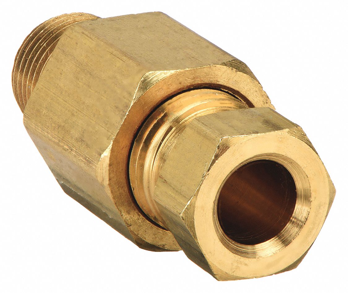 MALE CONNECTOR: BRASS, COMPRESSION X COMPRESSION, ⅛ IN PIPE, FOR ¼ IN TUBE OD, 10 PK
