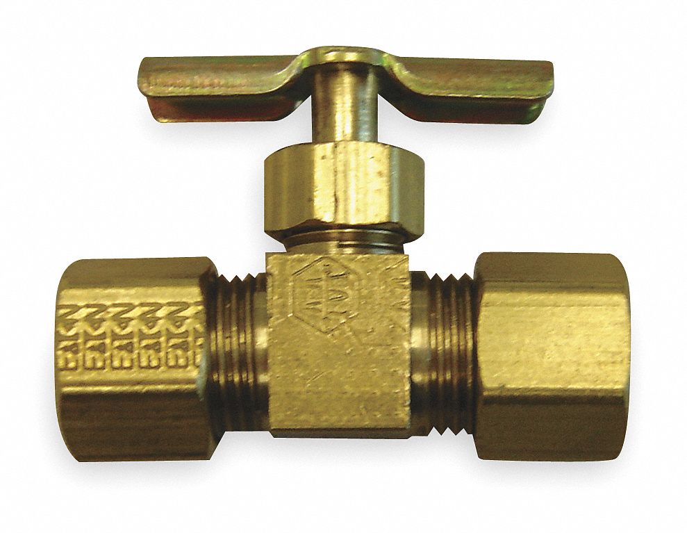 Needle Valve: Straight Fitting, Brass, Compression x Compression, 3/8 in Tube Size