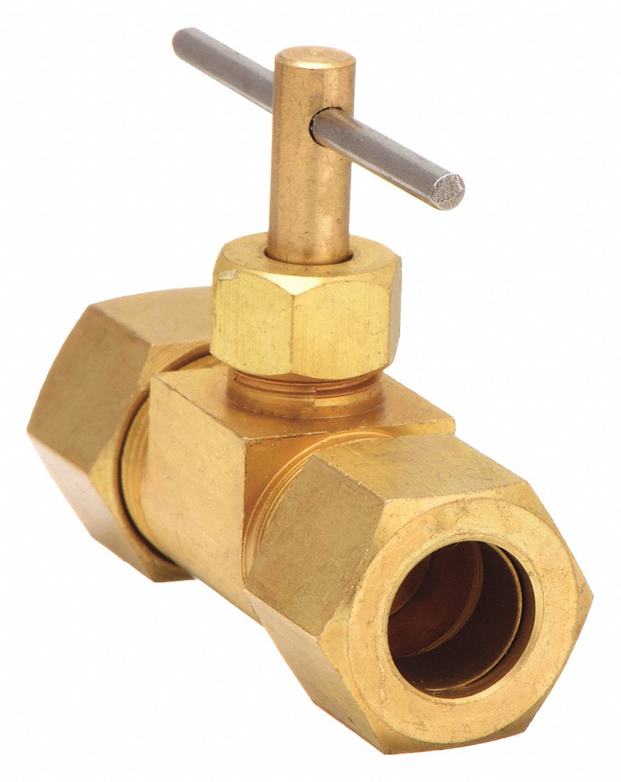 Needle Valve: Inline Valve Body, Brass, 3/8 in Pipe Size, Compression x Compression