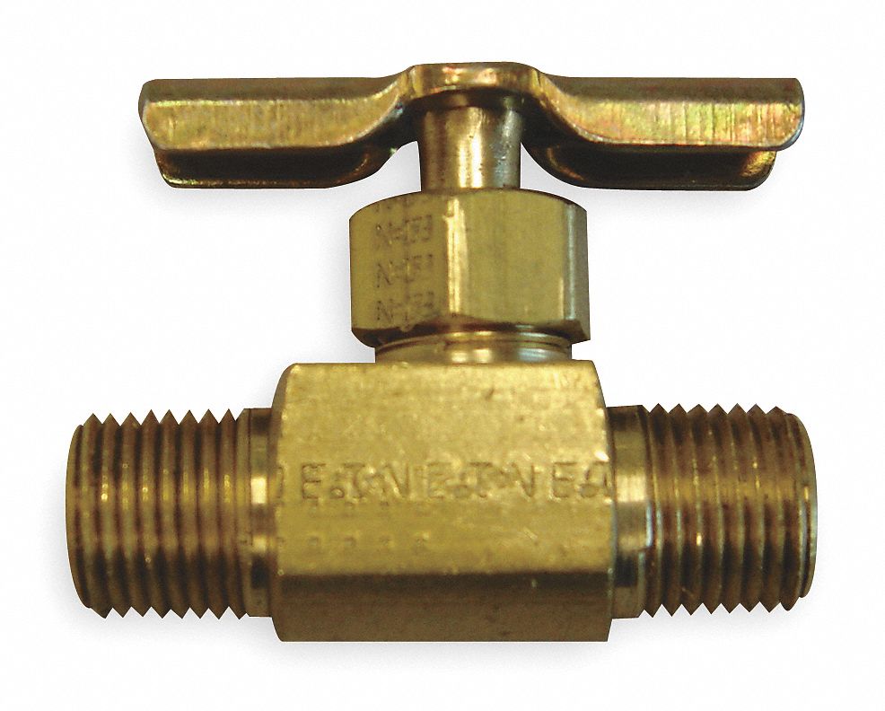 Needle Valve: Straight Fitting, Brass, 1/4 in Pipe Size, MNPT