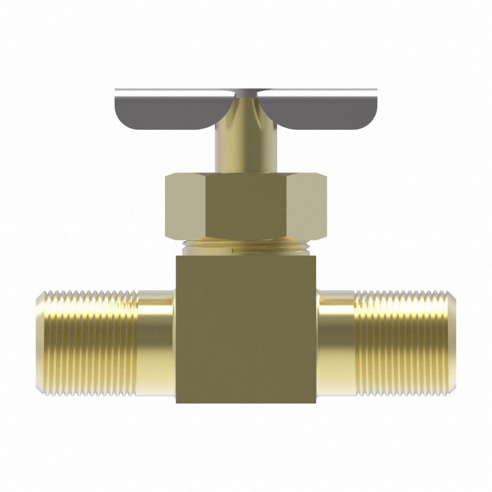 Needle Valve: Straight Fitting, Brass, 1/8 in Pipe Size, MNPT