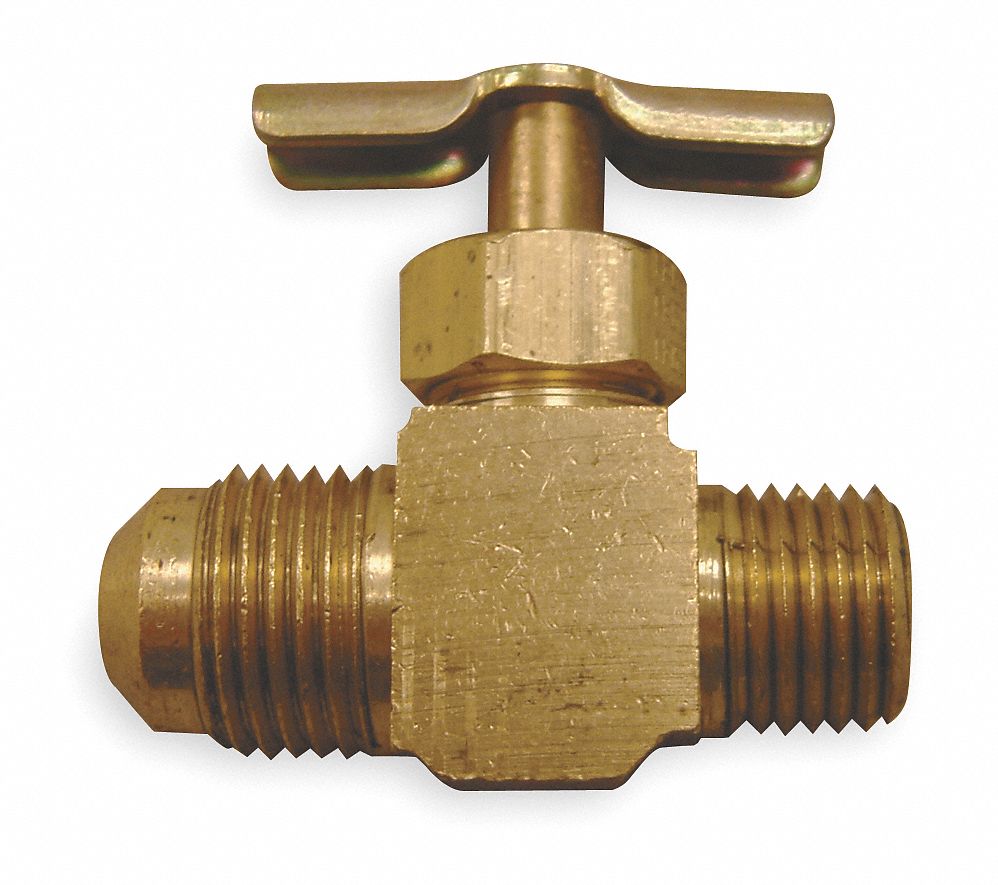 Needle Valve: Straight Fitting, Brass, 1/8 in x 1/4 in Pipe Size, MNPT x Tube