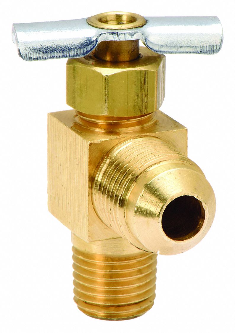 NEEDLE VALVE,ANGLED,BRASS,1/4 X 3/8 IN.