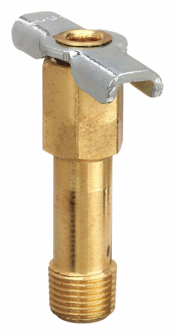 Drain Cock: 1/8 in Pipe Size, Brass, 1/8 in MNPT, Inline Body, 150 psi Max. Pressure, Wing
