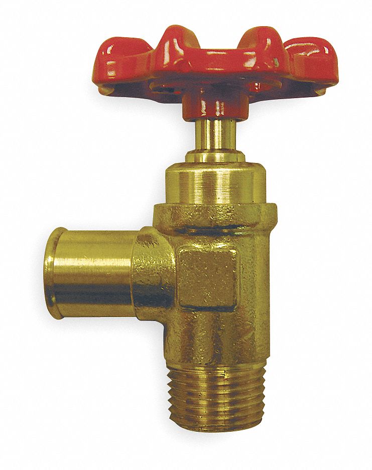 Drain Cock: 3/8 in Pipe Size, Brass, 3/8 in MNPT, Angle Body, 150 psi Max. Pressure