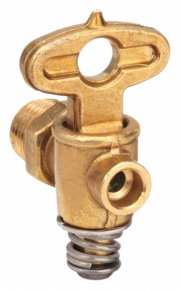 Drain Cock: 1/4 in Pipe Size, Brass, 1/4 in MNPT, Inline Body, 150 psi Max. Pressure