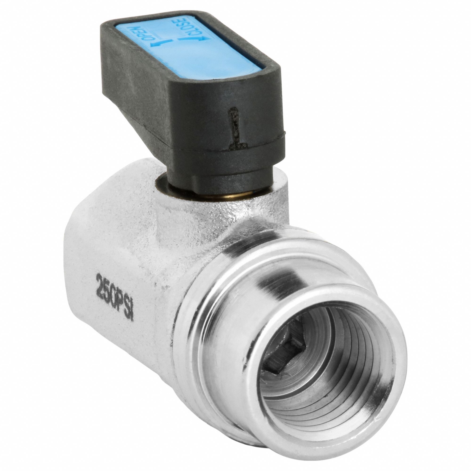Manual Two-Way Ball Valve: 1/4 in, Nickel-Plated Brass, Straight, FNPT x FNPT, Wedge