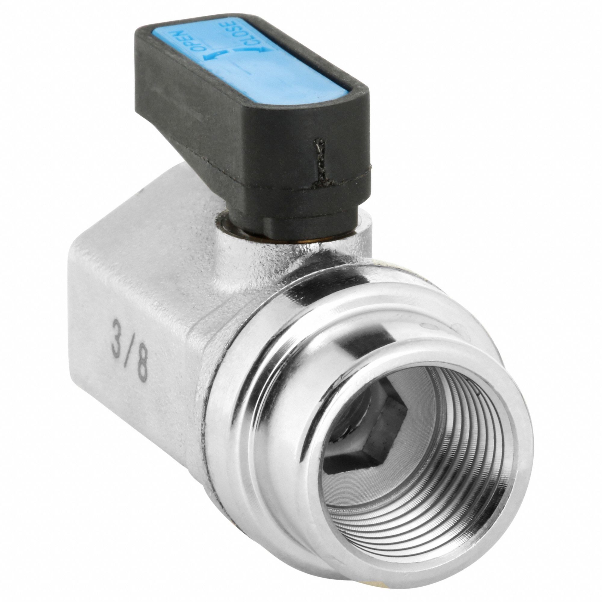 Manual Two-Way Ball Valve: 3/8 in, Nickel-Plated Brass, Straight, FNPT x FNPT, Wedge