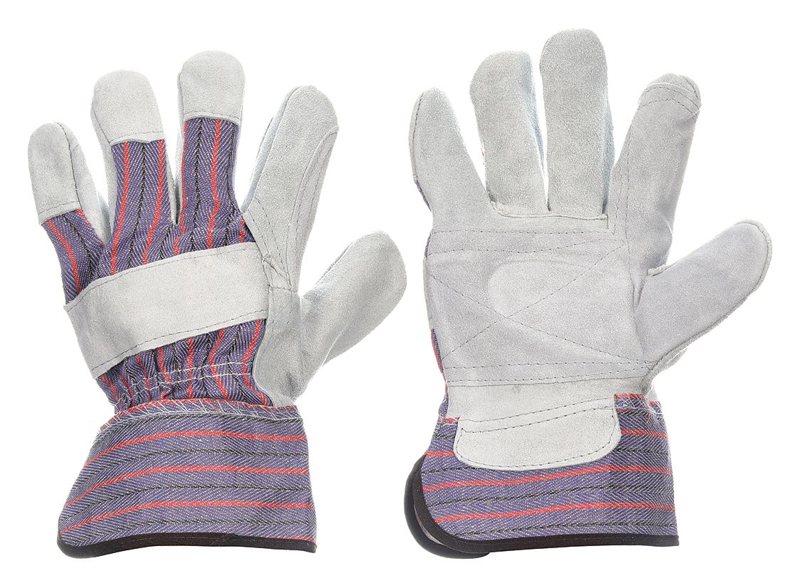 LEATHER GLOVES, L (9), DOUBLE PALM, COWHIDE, FULL FINGER, SAFETY CUFF