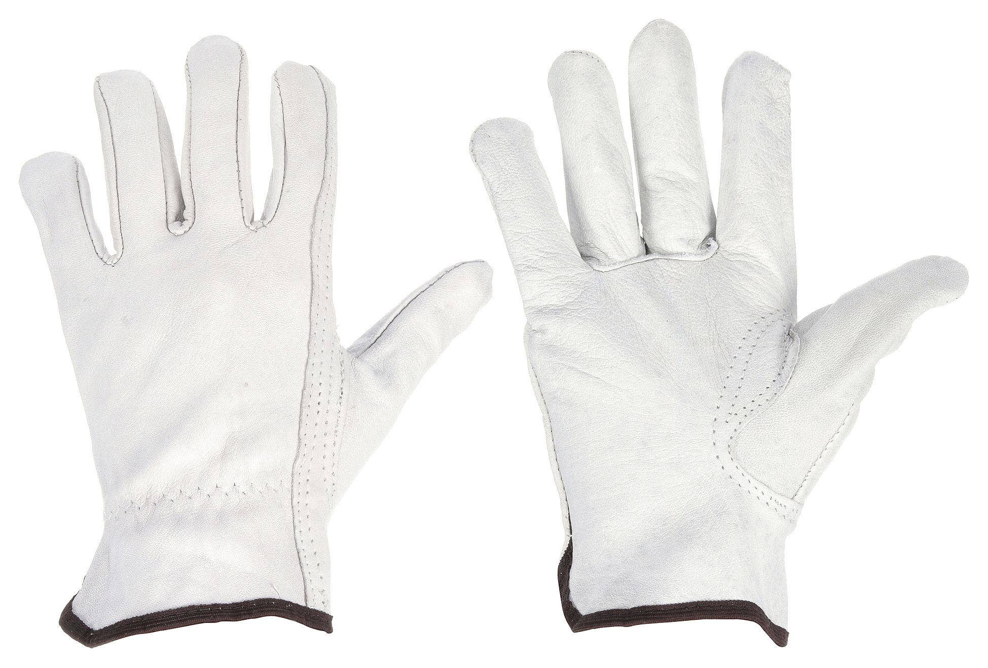 LEATHER DRIVERS GLOVES, S (7), GOATSKIN, FULL FINGER, SHIRRED SLIP-ON CUFF, WHITE