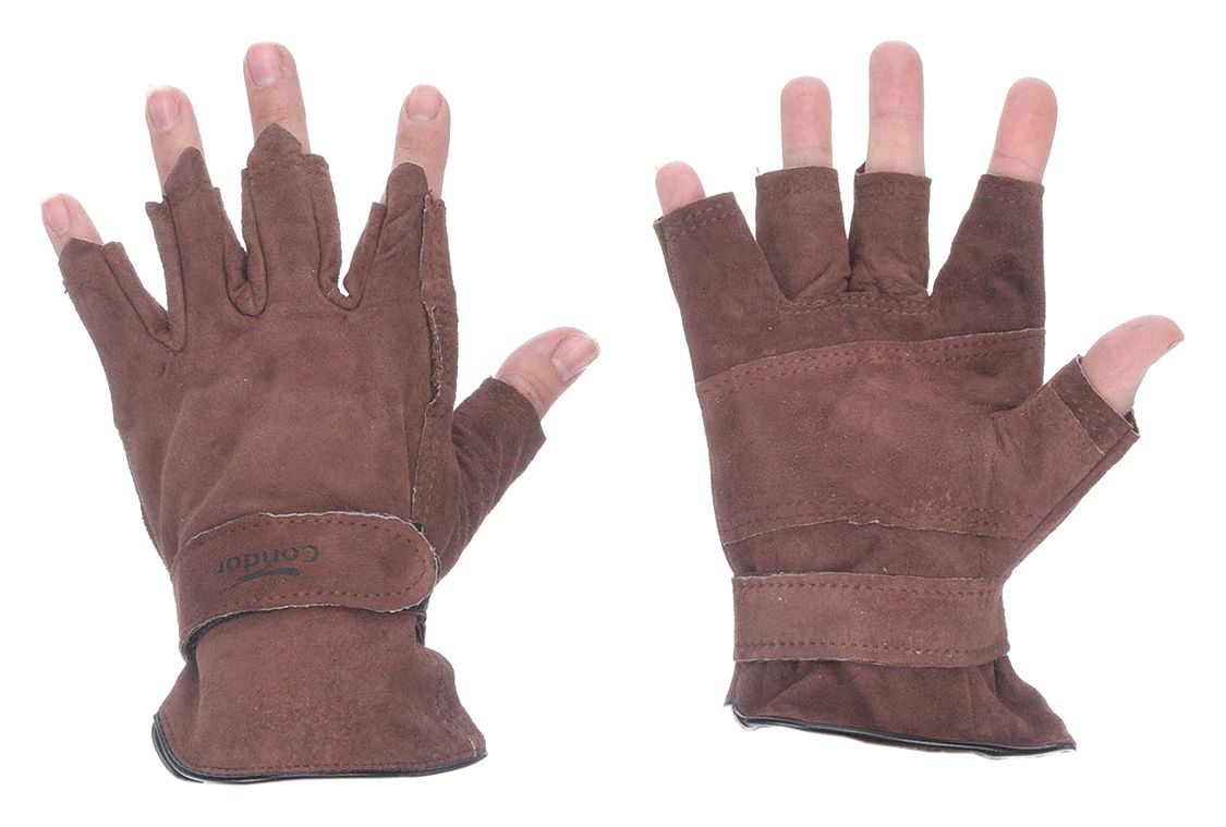 CONDOR LEATHER GLOVES, M (8), PREMIUM GOATSKIN, FINGERLESS, HOOK-AND-LOOP  CUFF - Leather General Purpose Gloves & Mitts - CDR6JJ98