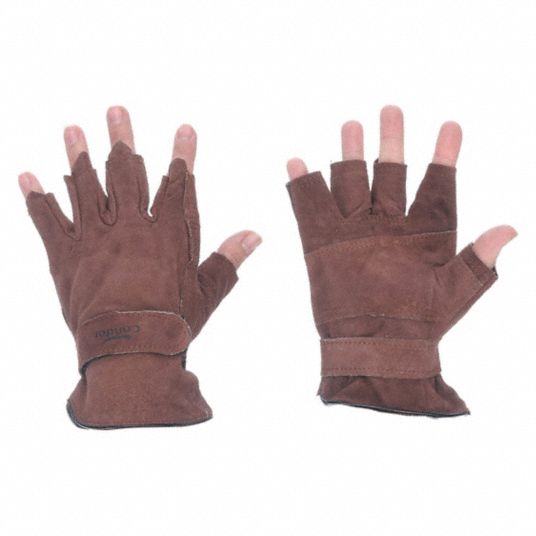 Goatskin Leather Work Gloves, Hook-and-Loop Cuff, Brown, Size: L, Left and Right Hand