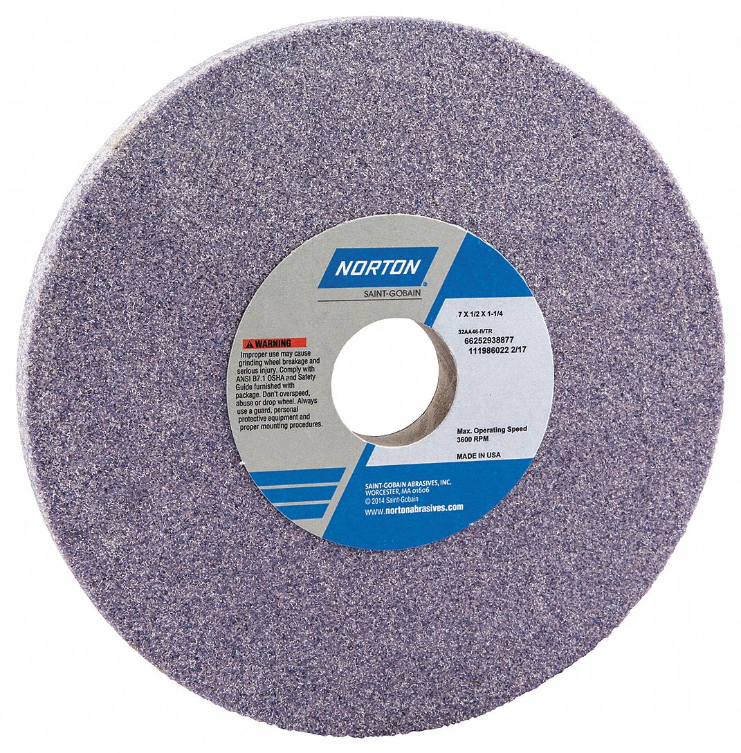 NORTON Type 1 Aluminum Oxide Straight Grinding Wheel, 7 in, 1 1/4 in