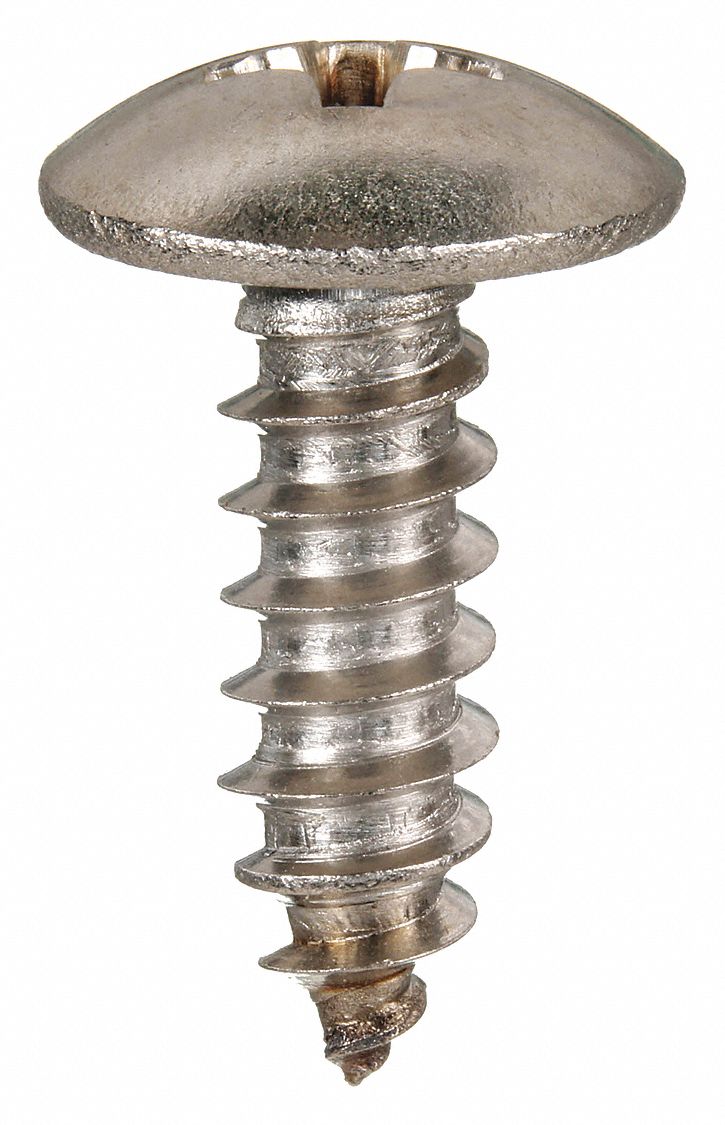 Sheet Metal Screw: #6 Size, 1/2 in Lg, Stainless Steel, Plain, Phillips, Truss, 100 PK