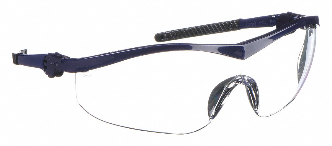 SAFETY GLASSES, HALF-FRAME, WRAPAROUND, NYLON/PC, ANTI-SCRATCH, BLUE/CLEAR, UV, M, UNISEX