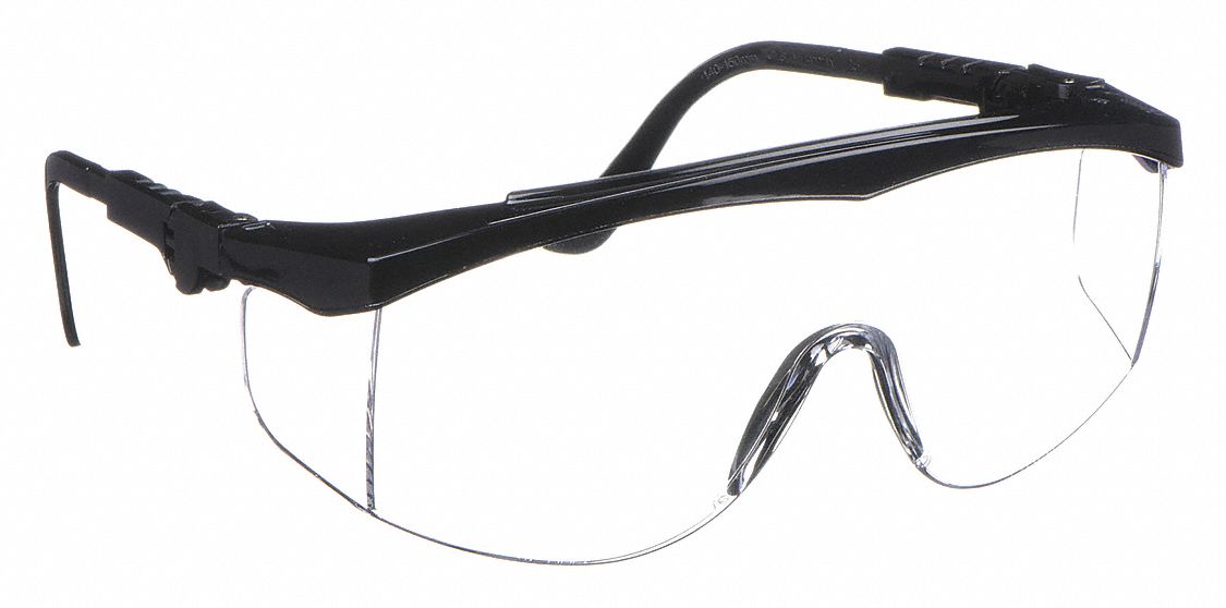 LUNETTES DE SÉCURITÉ, DEMI-MONTURE, ENVELOPPANTES, NYLON/PC, ANTIRAYURES, NOIR/TRNSP, UV, M, UNISEXE