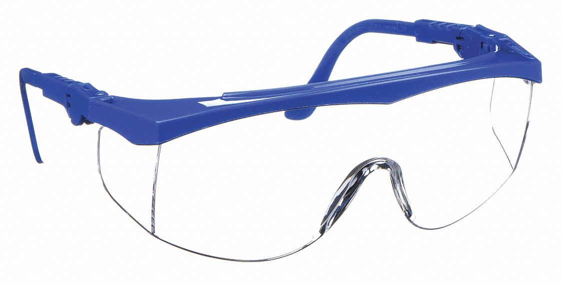LUNETTES DE SÉCURITÉ, DEMI-MONTURE, ENVELOPPANTES, NYLON/PC, ANTIRAYURES, BLEU/TRNSP, UV, M, UNISEXE