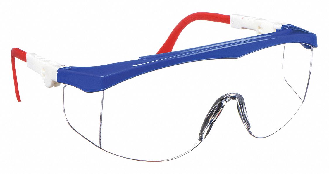 LUNETTES DE SÉCURITÉ, DEMI-MONTURE, ENVELOPPANTES, NYLON/PC, ANTIRAYURES, BLEU/TRNSP, UV, M, UNISEXE