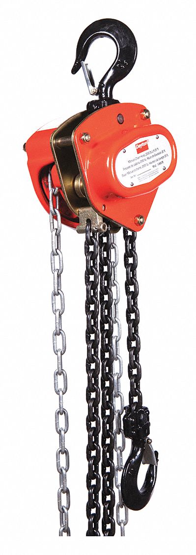 MANUAL CHAIN HOIST, HOOK MOUNTED - NO TROLLEY, 2,000 LB LIFTING CAPACITY, 20 FT LIFT L