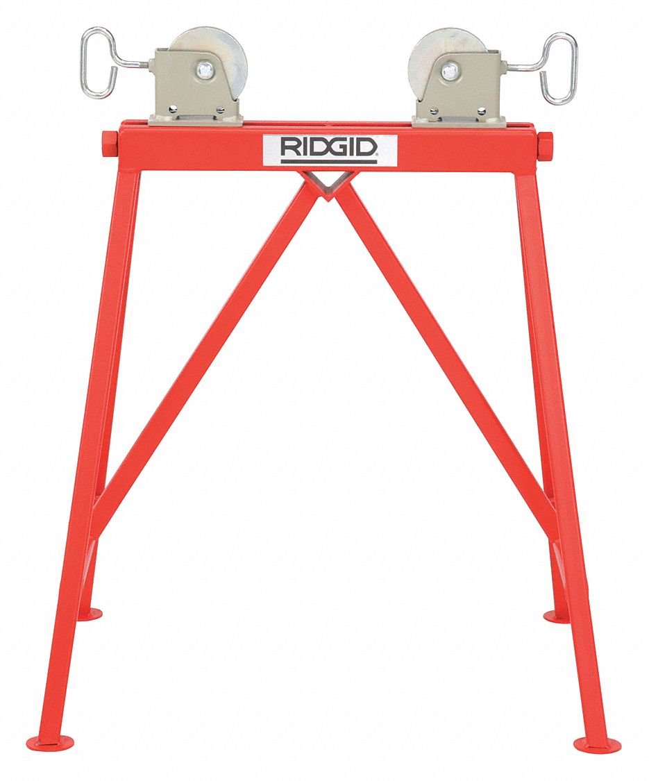 RIDGID Roller Head Pipe Stand: Straight Roller Head, 2,500 lb Max Load  Capacity, Adj Leg, Metal