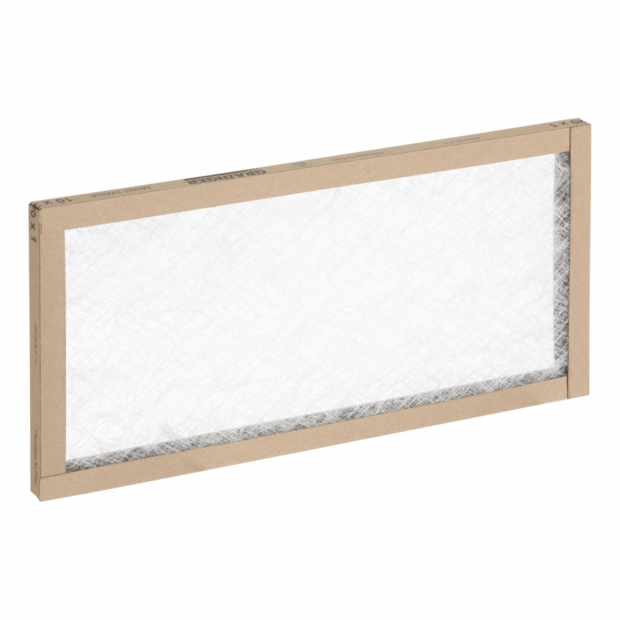 Non-Pleated Air Filter: 10 in x 20 in x 1 in, MERV 1, Fiberglass