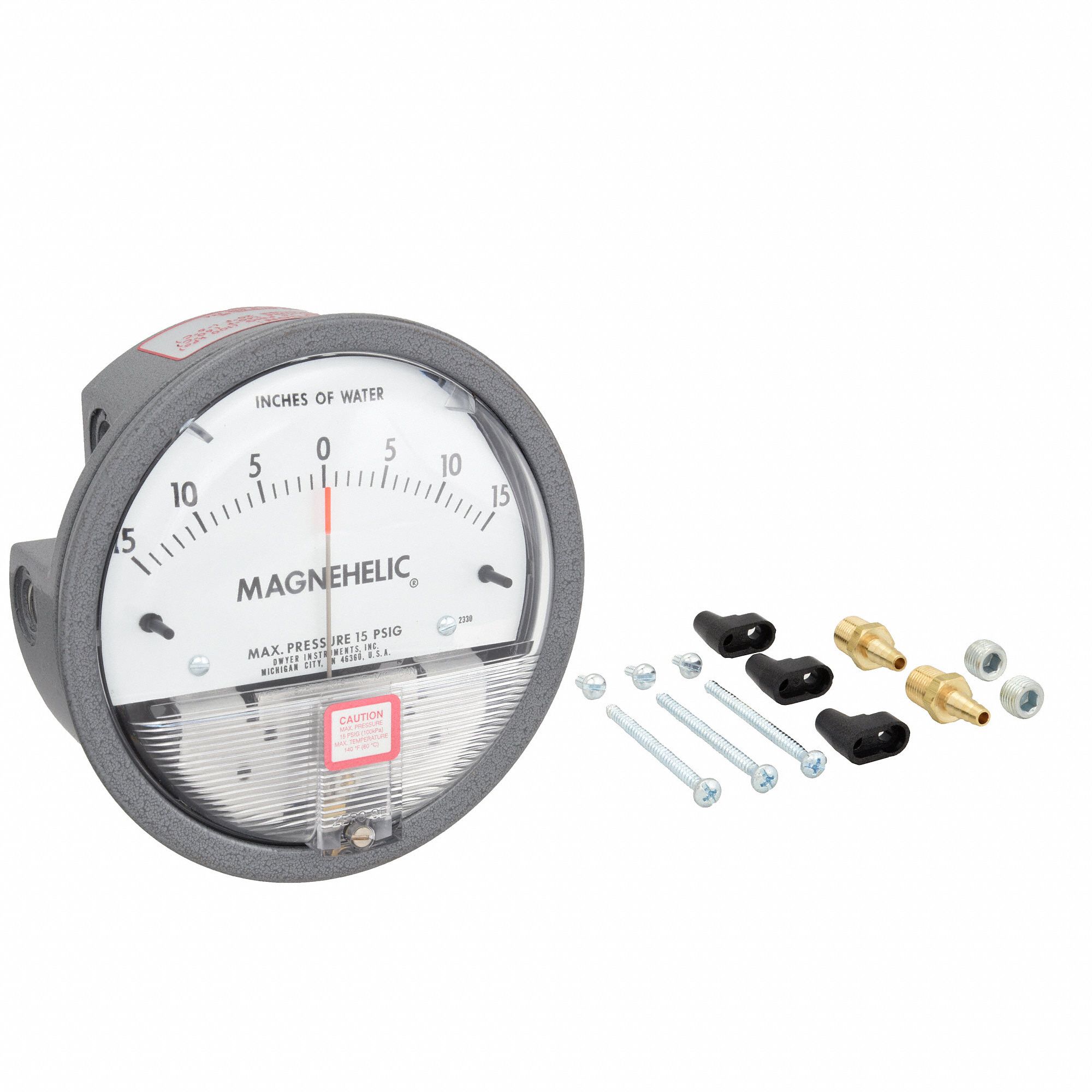 DWYER INSTRUMENTS 1/8 in FNPT Differential Pressure Gauge with 3 1/2 in Dial, 15 to 0 to 15 in