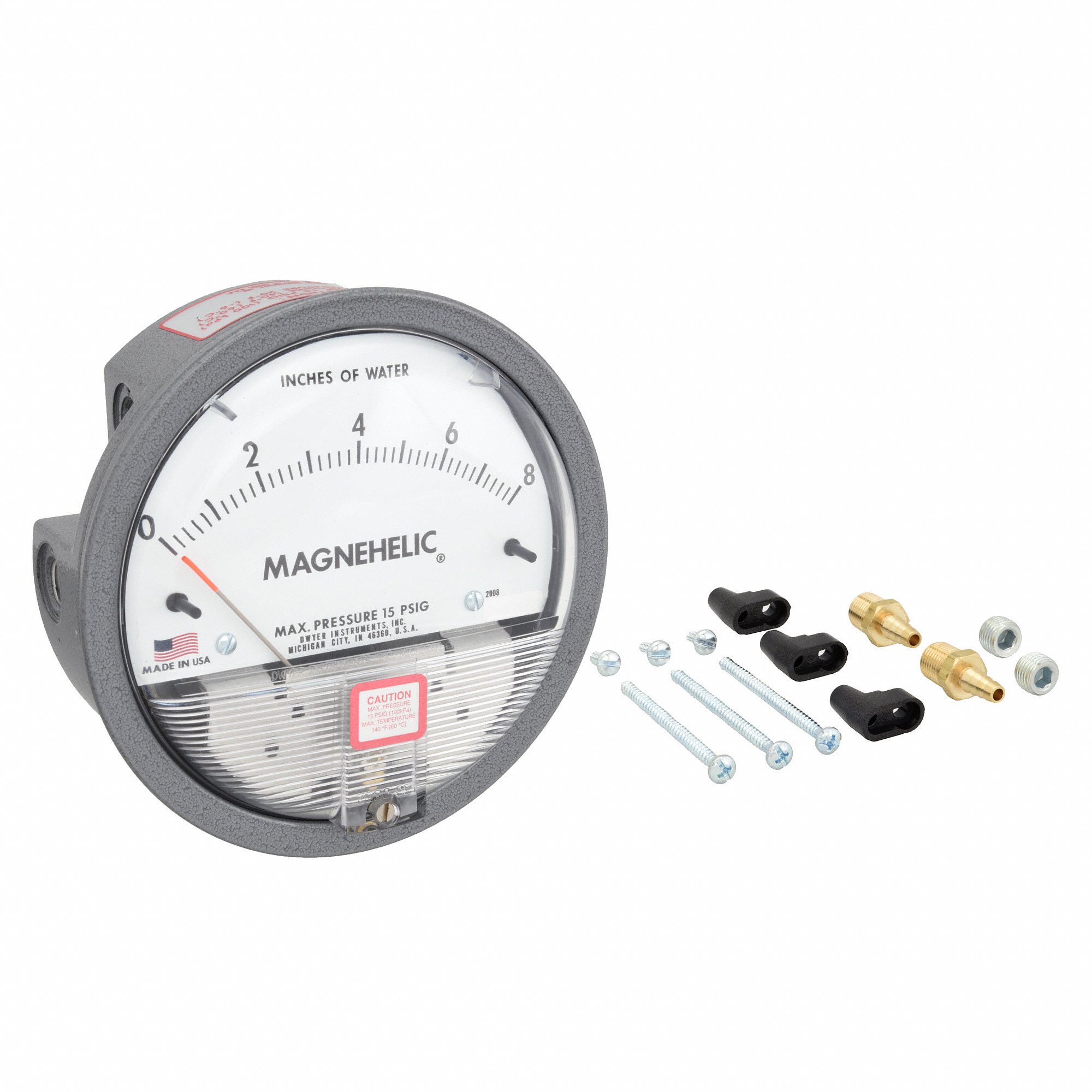 Magnehelic 2008  Differential Pressure Gauge 0-8 Inches of Water Max 15 PSIG 