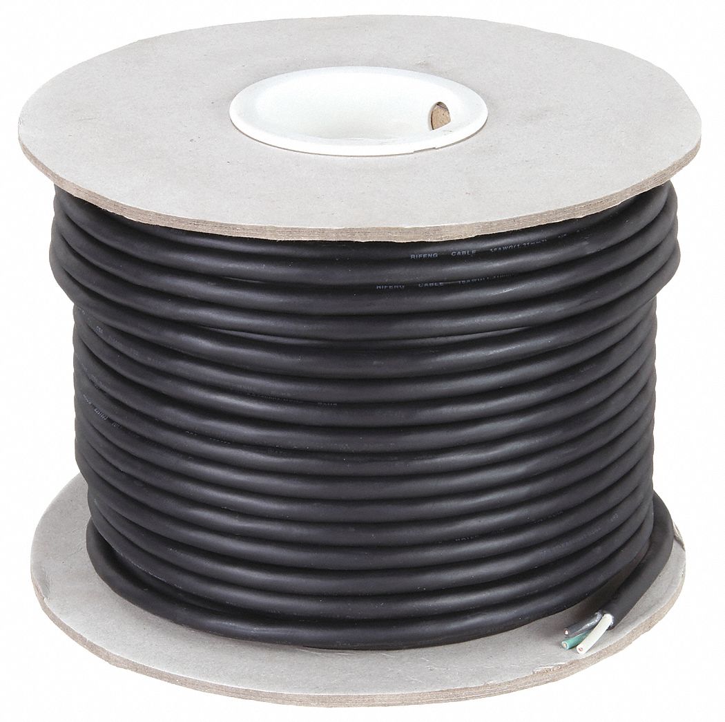 PORTABLE CORD, 3 CONDUCTORS, 16 AWG WIRE SIZE, CPE RUBBER, BLACK, 100 FT L, SJOOW