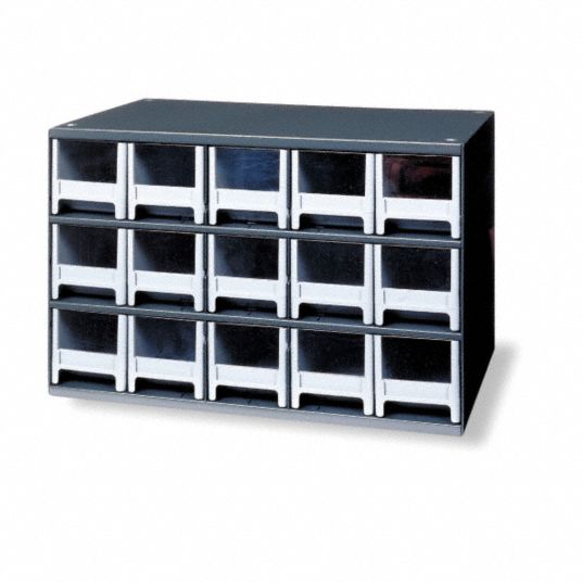 Akro-Mils Steel Drawer Bin Cabinet 17 inW x 11 Ind x 11 inH 15 Drawers Gray 19715